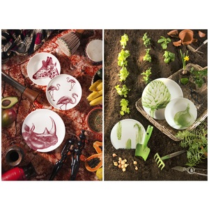 Set di stoviglie in ceramica rotonda di design italiano esclusivo, 18 pezzi, con stampa a colori di animali naturali, lavabile in lavastoviglie. - Product Image 4