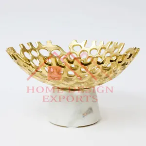 New Arrival Gold Strukturierte Designs chale mit weißem Marmorsockel für Tischplatte/Hochwertige Salats ch üssel/Einzigartige Popcorn schale
