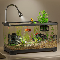 Aquarium extérieur écologique de luxe transparent pour poissons rouges et tortues, grand aquarium avec couvercle, ensemble deux pièces, panier pour nourriture pour poissons