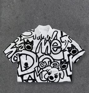 Camiseta Personalizada con Cuello Polo y Botones, de Primera Calidad, con Estampado Gráfico, Holgada, de Algodón, Estilo Urbano, para Hombre - Product Image 1