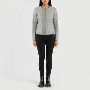 เสื้อแจ็คเก็ตหนังสไตล์นักบินปกพับลงสีเทา, เสื้อนอกแท้มีผ้าฝ้ายเติมระบายอากาศได้ดีปรับแต่งโลโก้ได้สำหรับฤดูหนาว - Product Image 3