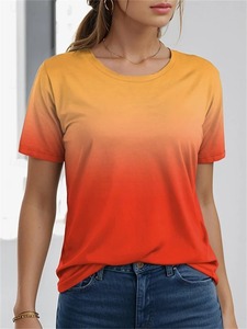 Women's Color Gradient <b>Yellow</b> Blue Orange Print T Shirt Female Classic Fashion Short Sleeve T-shirt Ladies O-neck Tops - Product Image 2