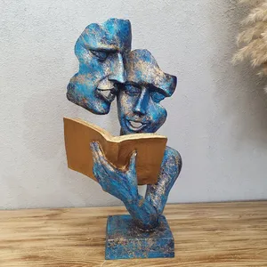 Estatua de Pareja de Amantes de los Libros en Estilo Art Deco para Bodas y Cumpleaños - Artefactos Únicos Temáticos de Z U Handicraft - Product Image 1