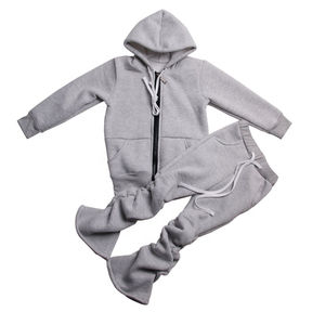 Ensembles de survêtements pour enfants personnalisés, fermeture éclair, capuche épaisse, pantalon évasé superposé pour filles, legging, sweat-shirt, tenue d'hiver pour enfants - Product Image 3