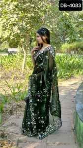 Saree en soie avec broderie Séquence de travail Lourd Party Wear Saree with Blouse Pieces Indian Saree Suit - Product Image 5