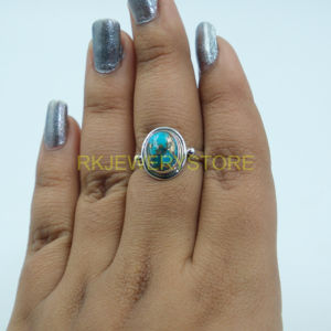 Anillo Hecho a Mano con Turquesa Azul Natural de Plata de Ley 925, Gema Ovalada en Cabujón, para Mujer, Esposa - Product Image 2