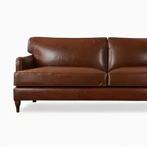 兰开夏郡圆形臂三座真皮沙发复古棕色客厅沙发