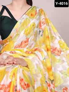 Ropa étnica india Satén opaco con estampado floral con seda Moonga Lisa para ropa informal y de festival Sari elegante para mujer - Product Image 5