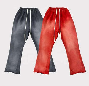 Pantalones de chándal medios de algodón 100% lavado ligero Pantalones acampanados Botón Fly Logotipo personalizado Impreso Ropa de calle ligera Vintage Sun Fade - Product Image 6