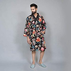 Albornoces unisex cómodos hechos a mano perfectos en algodón con cuello en V impreso ligero largo Albornoz ropa de dormir para hombres y mujeres conjunto - Product Image 2