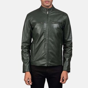 Manteau vintage élégant à col montant et fermeture à glissière pour hommes Veste en cuir coupe ajustée Vestes pour hommes avec poches Vêtements de sport - Product Image 1