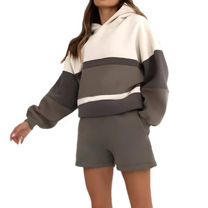 Sudadera con Capucha Corta de Bloques de Color Bordados Personalizados OEM |   Sudadera Deportiva Casual Extra Grande de Lujo para Mujer, Mezcla de Poliéster/Algodón, Personalizable - Product Image 2