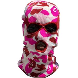 หน้ากากสกีอะคริลิคขนสัตว์ถักนิตติ้ง3รูหน้ากากสกีไหมพรมให้ความอบอุ่นสำหรับฤดูหนาวสโนว์บอร์ดสำหรับรถจักรยานยนต์ - Product Image 2