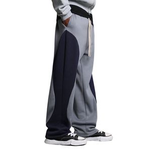 Nouveau pantalon de survêtement en coton lourd à jambes larges, bicolore, style décontracté, coupe droite, grande taille, pantalon de survêtement pour homme - Product Image 3