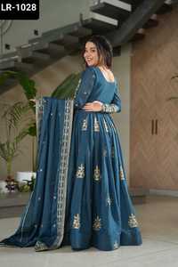 New Most Beautiful Women Wear Fancy Anarkali Gowns with Chinnon With Rich Sequins Multi Embroidered Lace Border Dupatta Set - Product Image 6