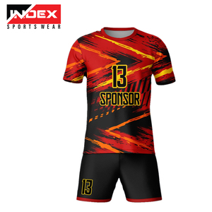 Ensemble de maillots de volley INDEX bleu à imprimé géométrique sublimé, col rond, manches courtes, évacuation de l'humidité, unisexe adulte - Product Image 6