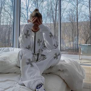 Gothic Cross Printing Streetwear Winter Warm Two Piece Set <b>Women</b> Tracksuit Autumn Hoodies +pants Fashion Outfits Sweat suit 2026 - Product Image 2