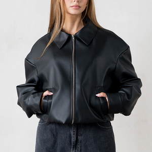 Chaqueta Bomber de Lona Negra para Hombre, Corte Ajustado, Cuello Alto, Cuero de Pescado Genuino, Cuero Premium - Product Image 4