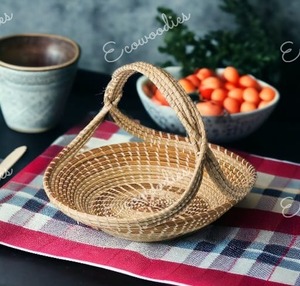 Cesto de regalo de mimbre de decoración hecha a mano, cesta rústica para decoración del hogar, hermosa cesta de regalo de bambú tejida para frutas y verduras - Product Image 3