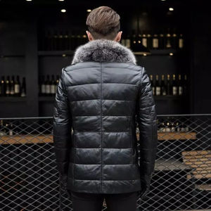 Chaqueta Bomber de Piel de Oveja de Invierno para Hombre, Talla Grande, Premium, Hecha a Mano, Impermeable, Ecológica, con Cuello de Piel de Zorro de Lujo, Estilo Casual - Product Image 2