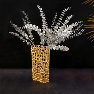 แจกันดอกไม้สีทองและทำจากโลหะทองเหลืองและเงินหรูหราสำหรับตกแต่งงานแต่งงานของโรงแรมแจกันดอกไม้โลหะ - Product Image 1