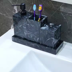 Elegante juego de baño de resina de lujo, accesorios de tocador de diseñador, jabonera, soporte para cepillo de dientes, bandeja para vasos, elementos esenciales modernos elegantes - Product Image 2