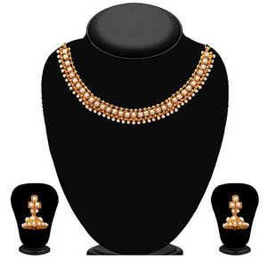 Ensemble de colliers Kriaa en cristal blanc et strass plaqué or pierre Pota style ethnique classique pour mariage ou fête-2202004 - Product Image 1