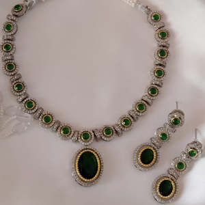 Latest Stainless Steel <b>Bridal</b> Rhinestone <b>Jewelry</b> <b>Set</b> with Necklace and Earrings Silver Plated Import Quality for Wholesale - Product Image 1