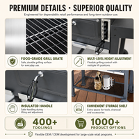 Barbecue à charbon XL certifié CE ETL GS EN 1860 avec fumoir, double tables latérales et hauteur réglable – Vente en gros OEM