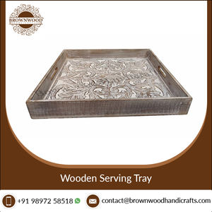 Gran oferta, bandeja para servir tallada en madera MDF cuadrada grande con asas, exportador indio, uso multiusos para comida casera, bandejas de precio barato - Product Image 2