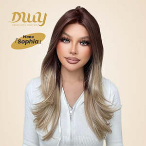 Sophia-DWY Long Wavy Free Part Synthetic <b>Wig</b> Transparent Lace Front for Ombre <b>Brown</b> Blonde Free Part Synthetic <b>Wig</b> - Product Image 1