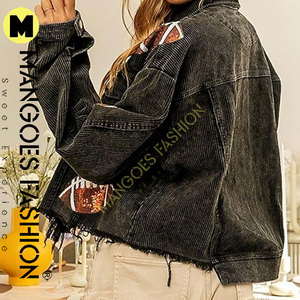 เสื้อโค้ทผ้าแคนวาสปักเลื่อมผ้าฝ้ายสีดำมีสไตล์แจ็กเก็ตฤดูหนาวสำหรับขายในปากีสถาน - Product Image 5