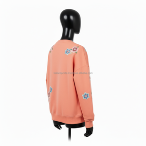 Women <b>Crewneck</b> Sweatshirt 320 GSM Soft Cotton Rich Fabric Peach Floral Embroidery Custom Logo Women breathable Sweatshirts - Product Image 5