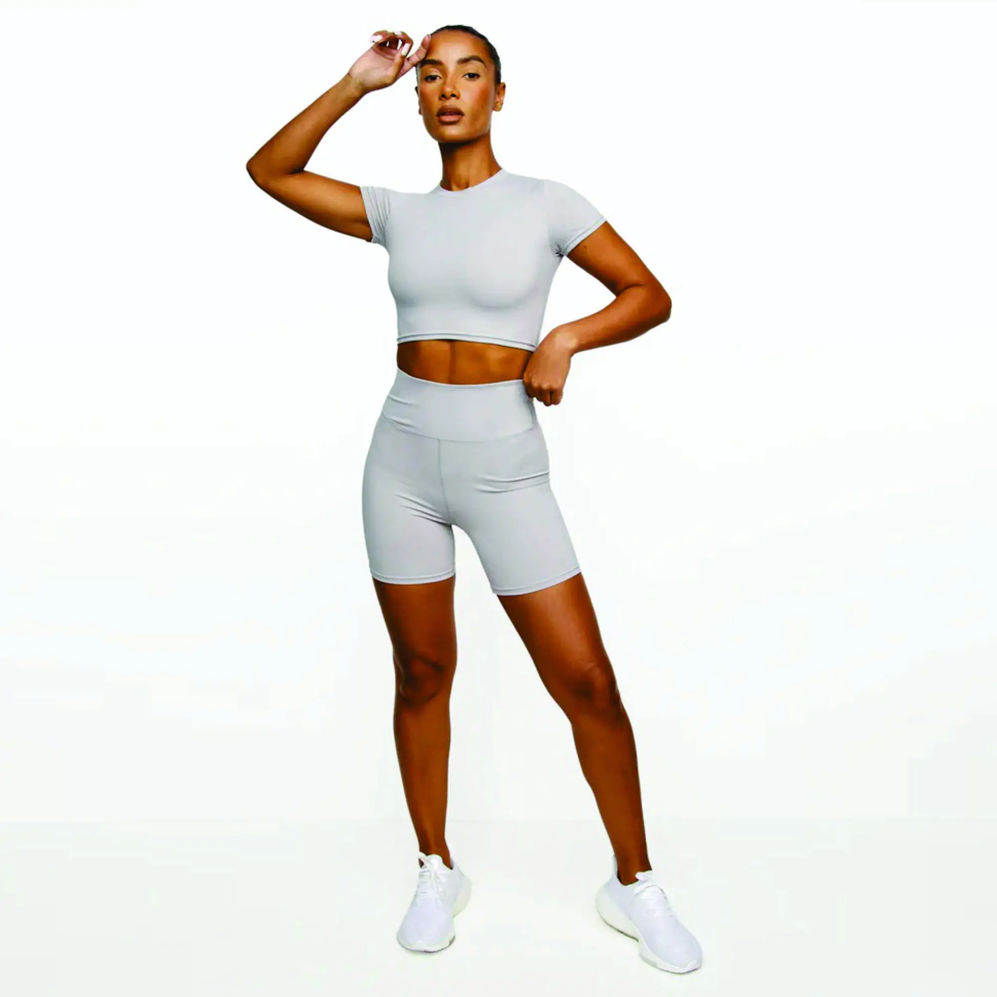 Sweat proof Mid impact Comfort 75% Nylon 25% Elastane Women Slim fit Cropped 365 Cap Sleeve Shadow Grey T-Shirt