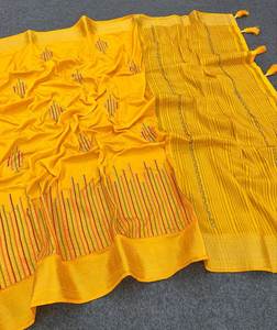 ผ้าไหมสวยงามพร้อมงานปักด้วยไหมหลายสีและขอบผ้าไหมแบบคันชีซารี เหมาะสำหรับงานปาร์ตี้ แห้งเร็วและป้องกันแสงแดด - Product Image 1