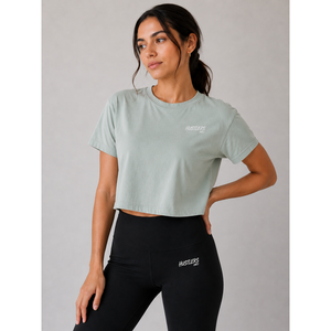 Hustlers Only Crop Top pour femme à manches courtes, col rond, vert clair, en coton respirant, pour toutes les saisons, vêtements de loisirs - Product Image 2
