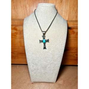 Pendentif en turquoise Blue Ridge et argent sterling avec sertissage clos, symbole religieux chrétien Chimney Butte - Product Image 6