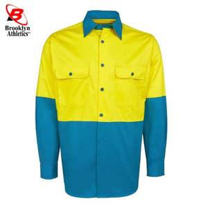 Camisa de trabajo de manga larga de algodón personalizable de alta visibilidad Ripstop amarillo con opción de logotipo - Product Image 5