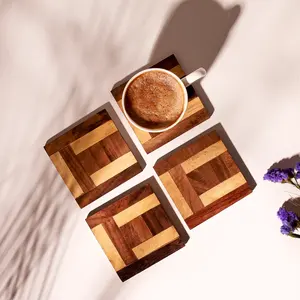 Luxury Round Wooden <b>Coasters</b> Set | OEM Bulk Wholesale Wood <b>Drink</b> <b>Coasters</b> with Non-Slip Base for Home, Office & Restaurants - Product Image 1