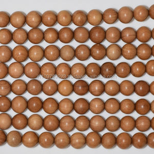 Cuentas redondas de sándalo marrón de 7 mm Talla de madera natural con cuentas con incrustaciones de colores de sándalo Mysore - Product Image 1