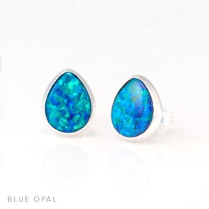 Boucles d'oreilles clous bohèmes en opale bleue en forme de poire, faites à la main, en argent sterling 925 véritable, pierre de naissance d'octobre, spirit d'âme libre - Product Image 1