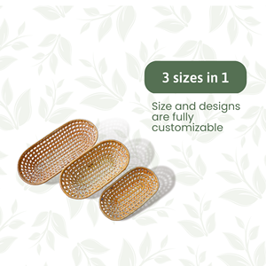 Ensemble polyvalent de 3 plateaux de service ovales en rotin naturel pour la cuisine moderne ou vintage, Vecraft VC-95 - Product Image 3