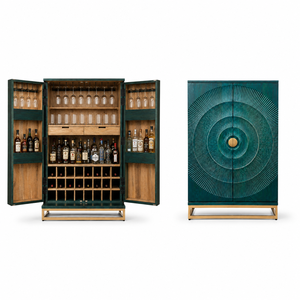 Luxury Solid Wood <b>Sideboard</b> with Gold Metal Frame Modern Design for Hotel & Villa Wine <b>Storage</b> and Glass Display - Product Image 1