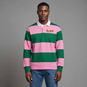 Polo à manches longues pour homme, rayé, sublimation, 100% coton, coupe classique, logo personnalisé imprimé sur le devant, vêtements de golf décontractés - Product Image 4