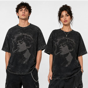 T-shirt en coton noir surdimensionné pour homme avec imprimé homme fumeur en strass et motif « J'ai horreur de fumer » au dos, col rond, manches courtes - Product Image 4