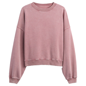 เสื้อสเวตเตอร์คอตตอนเนื้อนุ่มวินเทจคอกลมมีฮู้ดชุดสตรีทเสื้อสวมหัวโอเวอร์ไซส์ทรงหลวมไหล่ตกสีพื้น - Product Image 1