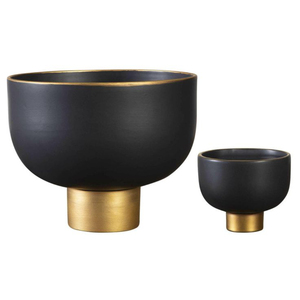Bol de service à chocolat en métal de qualité supérieure Bol rond noir moderne avec base en or Bol de service de dessus de table pour la maison en gros - Product Image 6