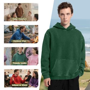 Nueva Sudadera con capucha lavada de mezcla de algodón básica con logotipo y diseño personalizado para hombres, sudaderas con capucha informales cómodas y relajadas para ropa de invierno - Product Image 3