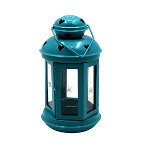 Navidad decorativa hierro/vidrio linterna azul Pc soporte de vela linterna para decoraciones hechas a mano al por mayor a granel - Product Image 1