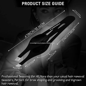 Pinzas para desplumar cejas de acero inoxidable personalizadas al por mayor, pinzas para cejas negras con vello facial de punta plana y Punta inclinada - Product Image 4
